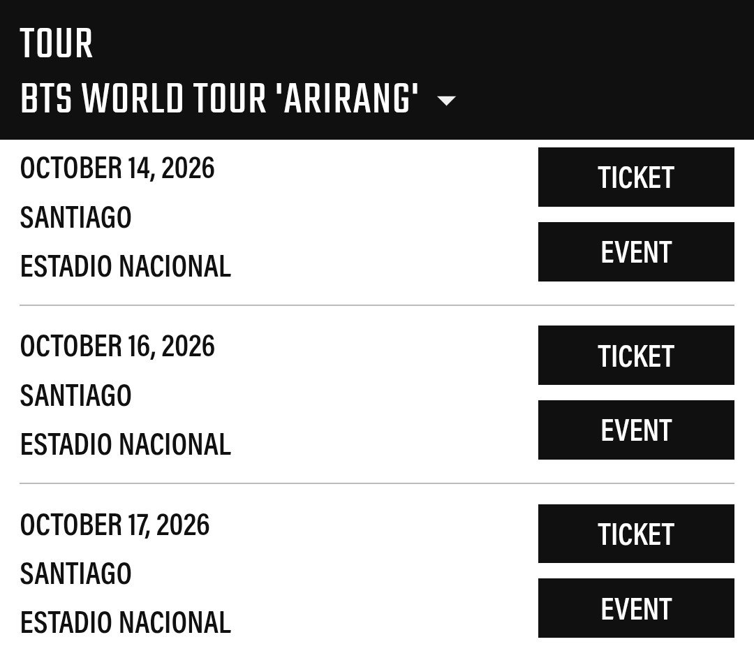 armychilensis's tweet photo. Lo dijimos el otro día y lo repetimos, en la página oficial del BTS WORLD TOUR ARIRANG las 3 fechas de Chile continúan en el calendario, nuestro ánimo no es el mejor como para que sumen rumores sin sustento y conspiraciones que solo angustian a army 🇨🇱 https://t.co/PR2sWsz9XE