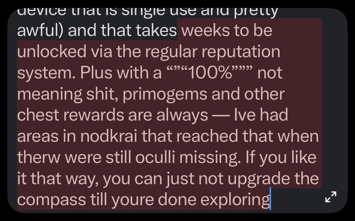 alithemv's tweet photo. @LuvsDangoMilk @MonaQueenHydro Which spoon feeding? You have to get 50% by yourself, plus to 90% to get everything. Sorry, but not everyone enjoys having to use a compass that has a shitty range, doesn’t show puzzles  or oculi (making you craft another device that is single use and pretty awful) and that takes https://t.co/9JrzFk4Mgx