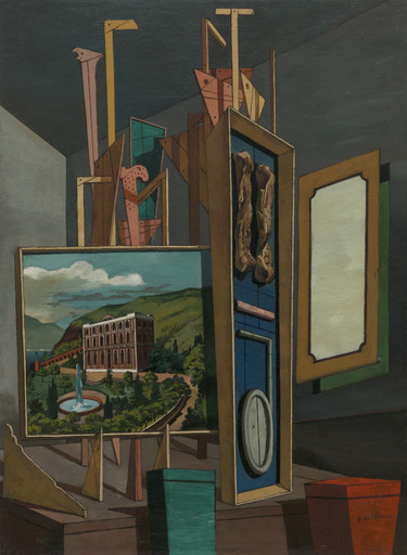 Antonio79B's tweet photo. Oggi nel 1888 nasceva il pittore #GiorgioDeChirico, principale esponente della corrente artistica della pittura #metafisica.

(GRANDE INTERNO METAFISICO, anno 1917, olio su tela, 95,5 x 70,5 cm, Museum of Modern Art, #NewYork).

#10luglio. https://t.co/852d3fqDA7