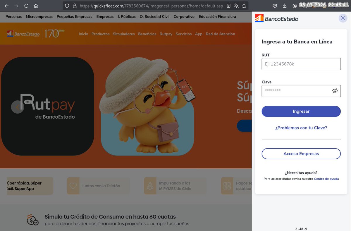 tial_cl's tweet photo. 🚨 Atención | #Phishing #BancoEstado

🔎 Dominio:
quicksfleet[.]com

Se identificaron 578 archivos cookie_*.txt en formato Netscape HTTP Cookie File, generados por libcurl.

🏦 Entidades y dominios en las cookies:
• santander[.]cl 
• bancoestado[.]cl 
• empresas.bancoestado[.]cl

💡Nota: No se confirmó si las sesiones siguen activas, sin embargo, por su naturaleza deben tratarse como información sensible.

@BancoEstado 
@santanderchile 

H/T @Games1up 

#Ciberseguridad #CTI #ThreatHunting #DomainHunting #BrandProtection #OSINT #BancoEstado #Santander