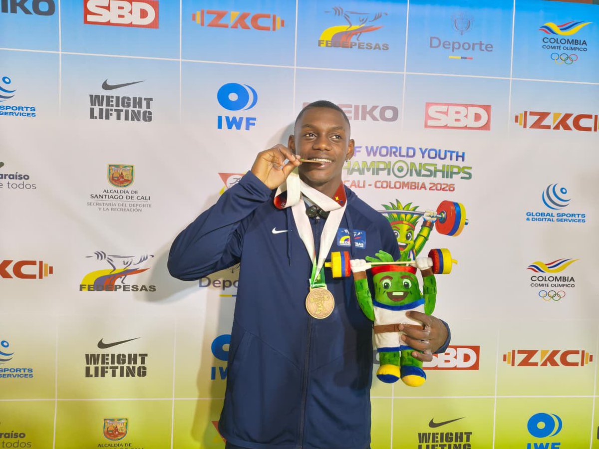Indervalle's tweet photo. 🥉 ¡Doble bronce para el Valle y Colombia!

Kevin Andrés Campaz Segura brilló en el Campeonato Mundial Junior de Levantamiento de Pesas Cali 2026, al conquistar dos medallas de bronce en la categoría de los 71 kg: envión (150 kg) y total (273 kg). https://t.co/wFoD132I0Z