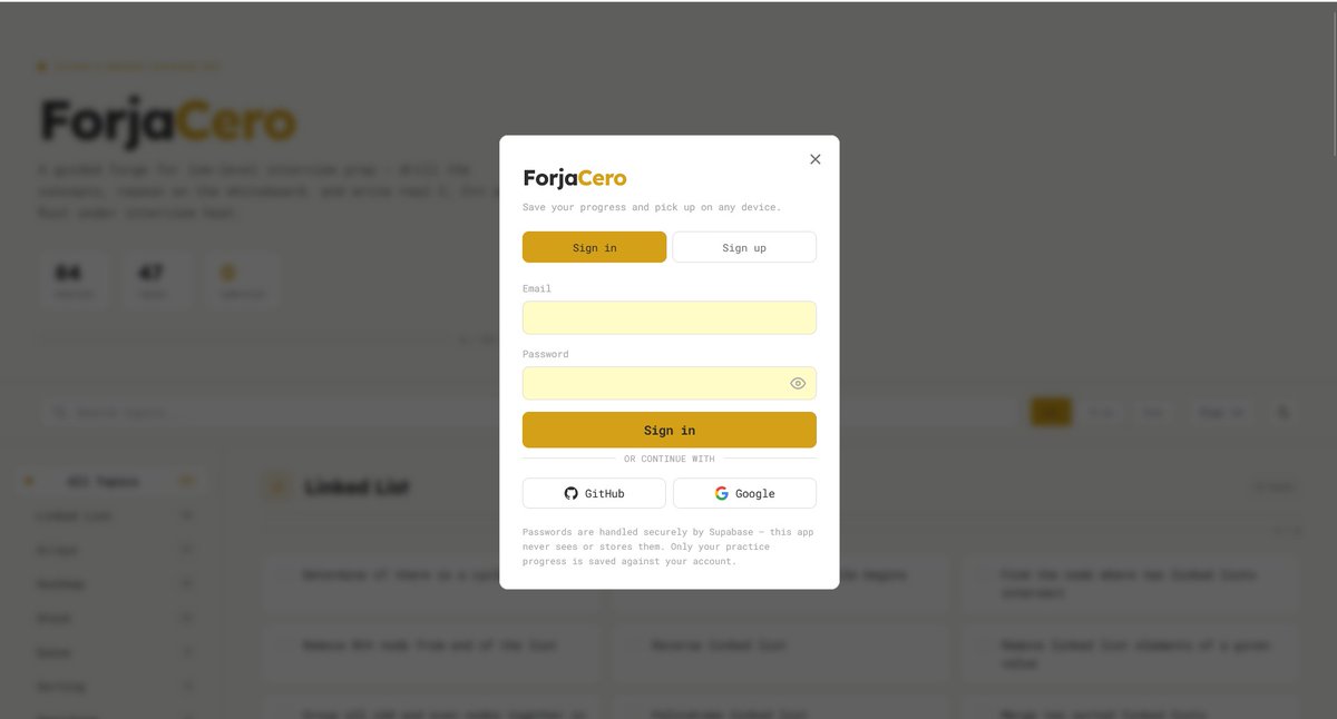 sangram_navale's tweet photo. Introducing a new and safer ForjaCero authentication experience : clean, simple, and secure. Sign in with email, GitHub, or Google and pick up your learning on any device. 🔐✨

Build. Practice. Progress. 
Development is still in progress but is on track😉

Try it out: https://t.co/nzEOS5qwc9

#BuildInPublic #SystemsProgramming #RustLang #EmbeddedSystems #EmbeddedSoftware #Firmware #InterviewPrep #OpenSource #GitHub #CProgramming #RTOS