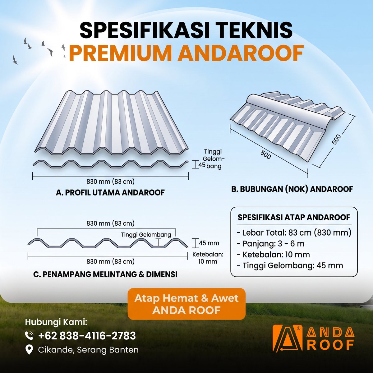 andaroof's tweet photo. Cari atap yang speknya jelas &amp; harganya transparan? Ini dia ANDAROOF! 📏✨

Harga cuma Rp 120.000/meter. Atap hemat, awet, &amp; berkualitas premium! 

 Anda Roof Official
 0838-4116-2783
 https://t.co/NA9JDfZ3sL
🗺️ Cikande, Serang Banten https://t.co/V0QLt51Xsx