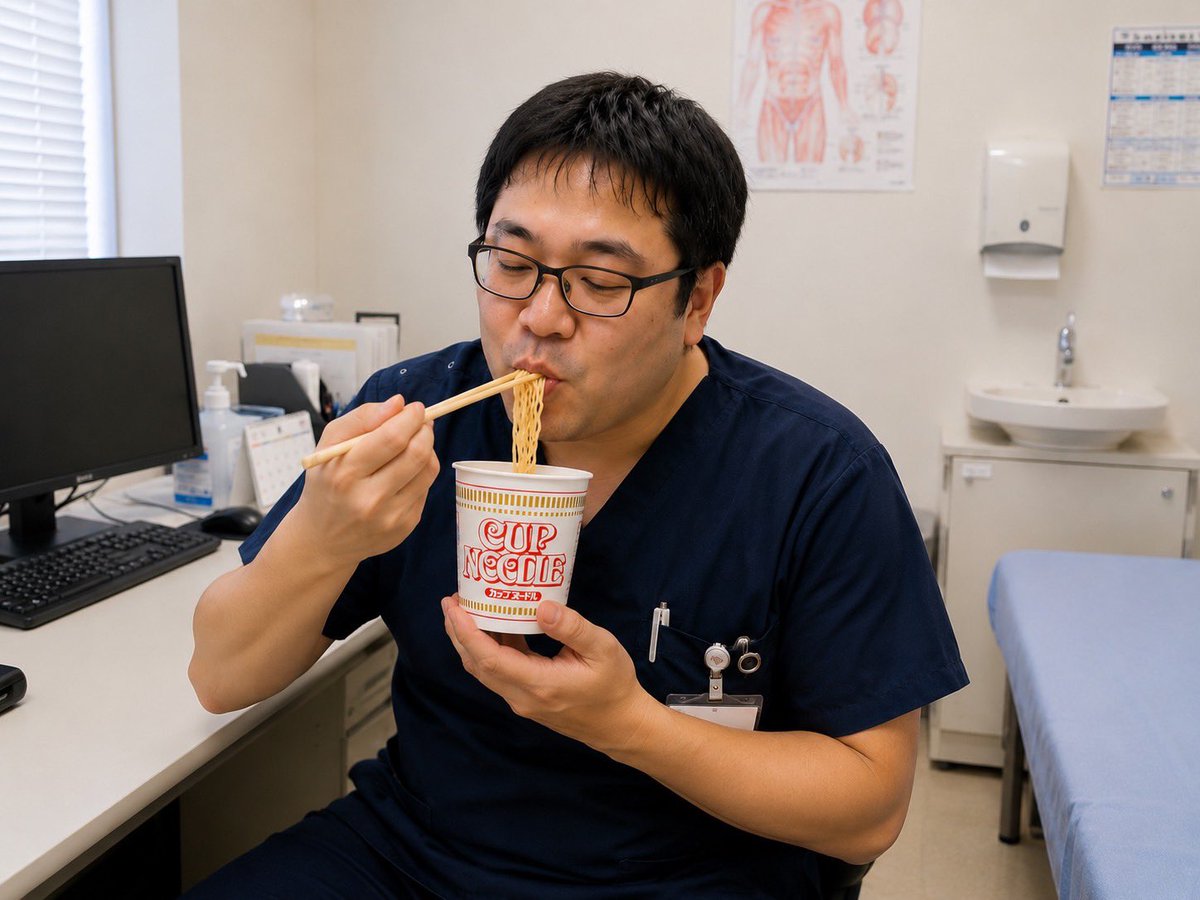 CareerNsnisan's tweet photo. 心臓血管外科医は
忙しすぎて自分の食事はカップ麺 https://t.co/rWqAPMK0zN