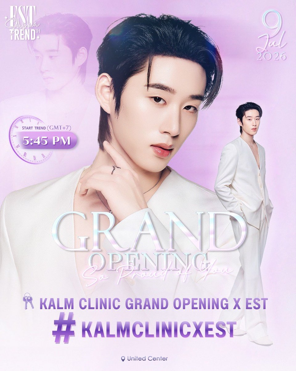 EstTrendTH's tweet photo. 📈 #TrendForESTSUPHA

📢 ประกาศแจ้ง Hashtag และ Keyword สำหรับ งาน Kalm Clinic Silom Grand Opening : So Proud of You ✨

🗓 : 9 JUL 26
📈 Start trending : 5.45 PM
🔑 : Kalm Clinic Grand Opening x EST   
#️⃣ : #.KalmClinicxEST

‼️Boom Hashtag : ทุกๆ 10 นาที‼️

สามารถพ่วงแท็ก #est_rvp #KalmClinicGrandOpening ได้ทันทีที่แท็กหลักขึ้นเทรนด์ เพื่อสะสมยอด Engagement (Use the second hashtag together after the first one is on trending to accumulate engagement.) 

* ขอความร่วมมือไม่ติดแท็กก่อนเวลานะคะ *

@EstRvp 
#ESTSUPHAHouse