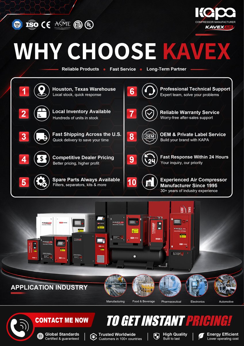 kapacompressor's tweet photo. Looking for a reliable air compressor partner?
OEM, private label, fast response, and long-term cooperation—Let's grow together.
#OEM #PrivateLabel #Distributor #Dealer #BusinessPartner #AirCompressor #KAVEXAir https://t.co/9T4MaZyA6i