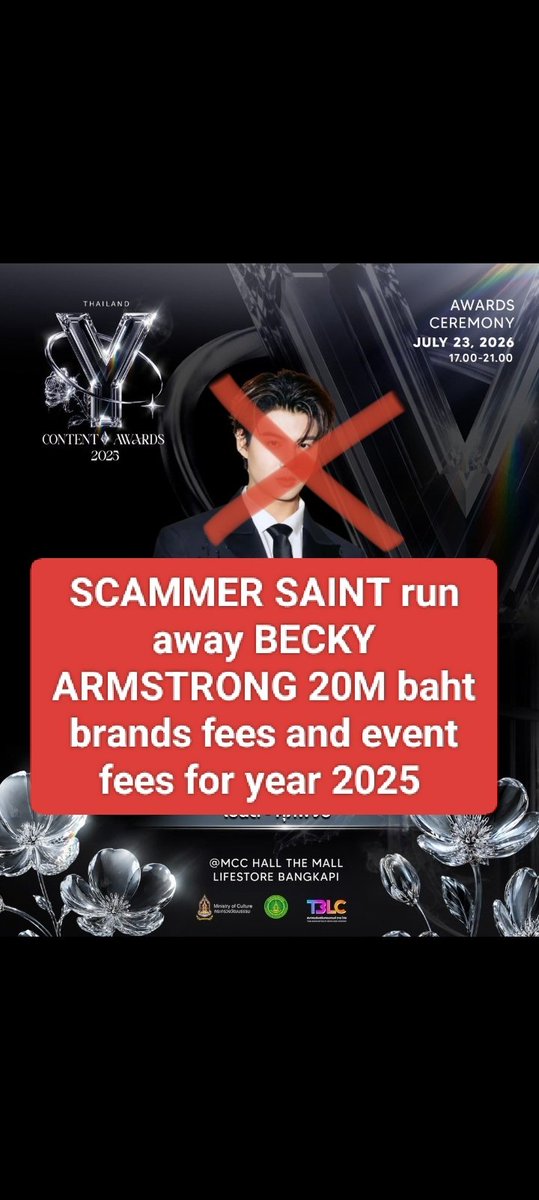 CResullar38287's tweet photo. @TBLC_Thailand @Saint_sup What a shame SCAMMER Saint is invited. Yuck. Saint steal BECKY ARMSTRONG events fees, brands fees for year 2025. Tell SCAMMER SAINT to return BECKY money @Saint_sup 💩💩

#SaintScammer https://t.co/5kCp5s6ucB