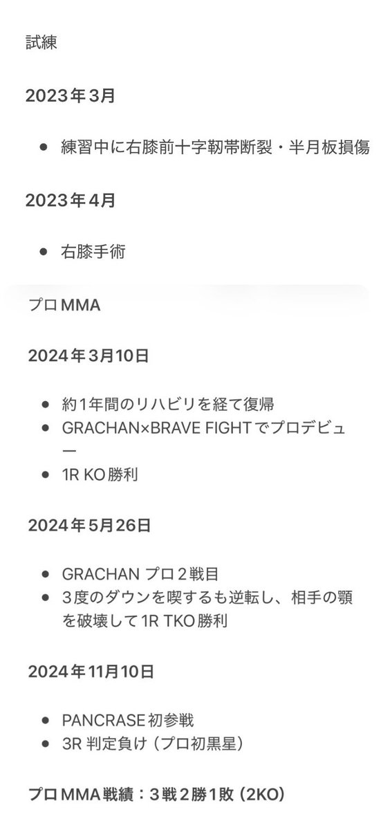 mma_tatsuya47's tweet photo. 自分の格闘技経歴をまとめてみました！
僕のことを知ってもらえたらと思います！

格闘技経歴

格闘技を始める前

左肩を2度手術。

2021年4月8日（23歳）

バックボーンなしでBRAVE GYMに入会。
格闘技をゼロから始める。 https://t.co/ku4eEuA6sC