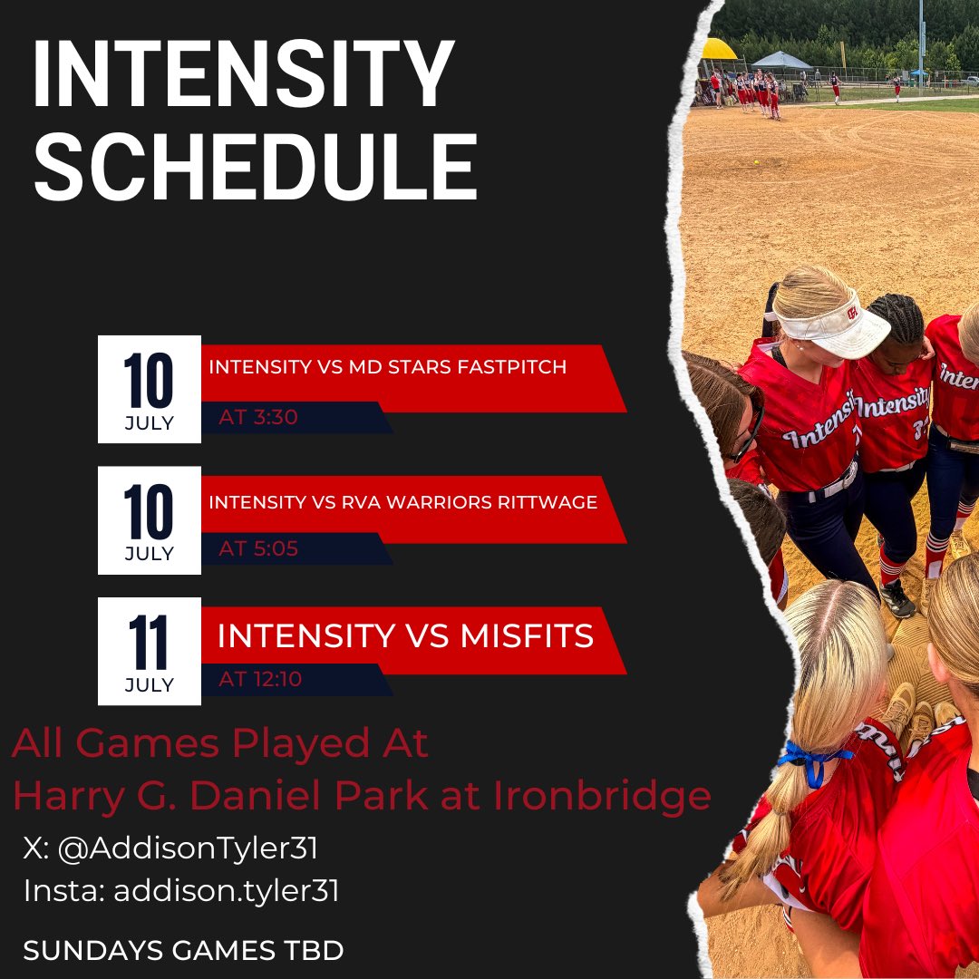 AddisonTyler31's tweet photo. Back at it this weekend at Harry G. Daniels Park at Ironbridge! Game Schedule Below. https://t.co/PHkHxmzEuS