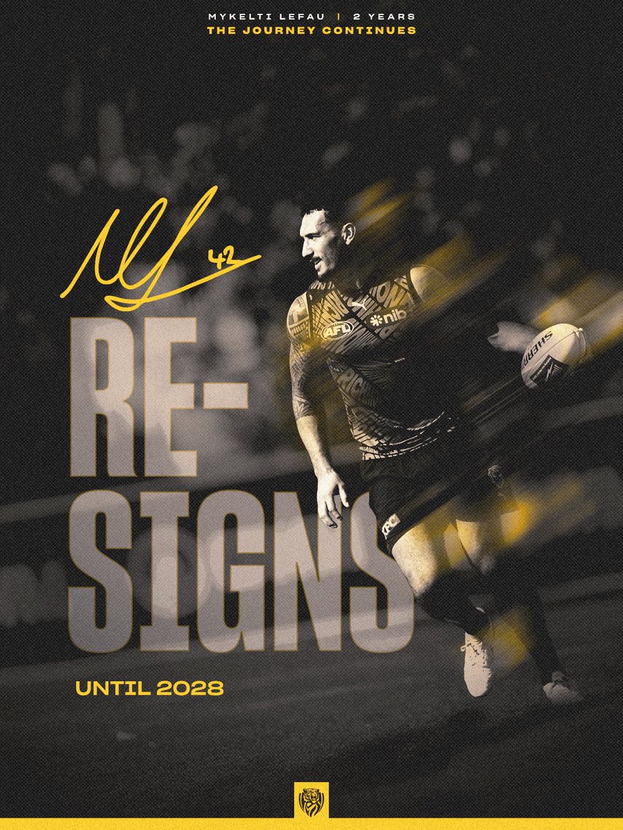 Richmond_FC's tweet photo. Kelts is key 🔑

Key forward Mykelti Lefau is locked in at Tigerland until 2028 after signing a two-year extension 🔒📈

Powered by @MilwaukeeToolAu, our trade and list management partner 🤝 https://t.co/bxLp1zd677