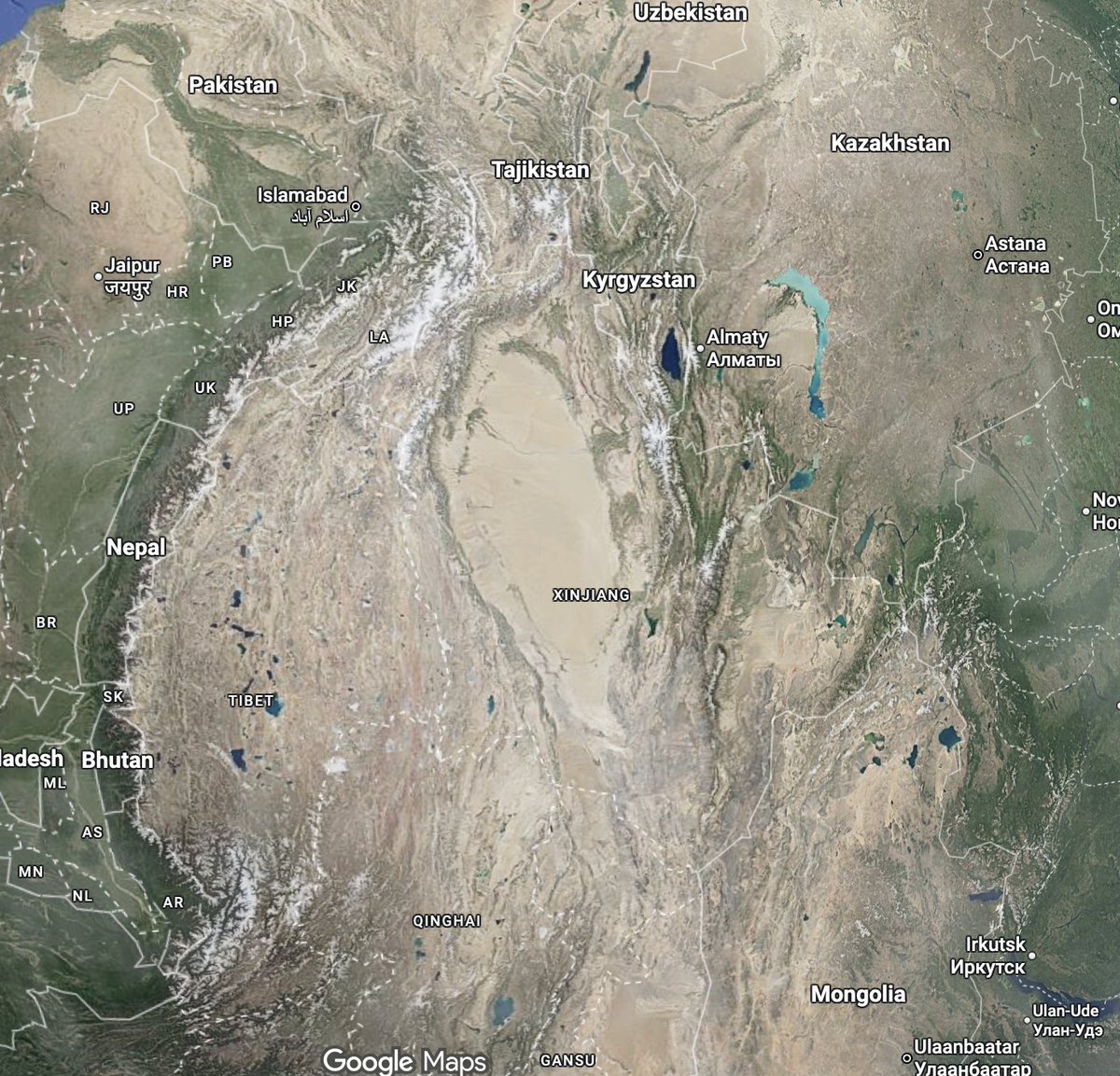 paramireze's tweet photo. @SunWeatherMan Based on Dan Sutton's work.. In my opinion, the last micronova struck near the Taklamakan Desert. The region around Xinjiang looks like the site of an enormous impact. Dan also argues a Squatter Man pattern is burned into the landscape, centered on a Q-tip-shaped feature. https://t.co/u1g7e43ZHu