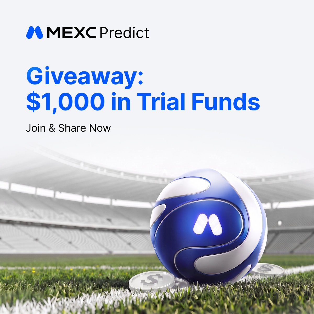 MEXC_Predict's tweet photo. Giveaway: 50 Winners Share $1,000 in Trial Funds! 💰

Here’s how to join:
1⃣ Repost + like this post, use #MEXC #MEXCpredict, &amp; tag 3 friends
2⃣ Repost + like our promotion post: https://t.co/weCaT6ef3O

Up to 50 winners will share $1,000 in Trial Funds! https://t.co/LHGIK0TCCP