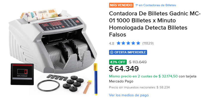 BotdeOfertas's tweet photo. EL PRODUCTO MÁS VENDIDO ACABA DE BAJAR DE PRECIO.
💵 Contadora de Billetes Gadnic MC-01
🏆 N.º 1 en ventas
⭐ Más de 11.800 opiniones
🔥 43% OFF
 $113.649 ➜ $64.349
https://t.co/o9ONCIGTco https://t.co/A1sfRuXQXE