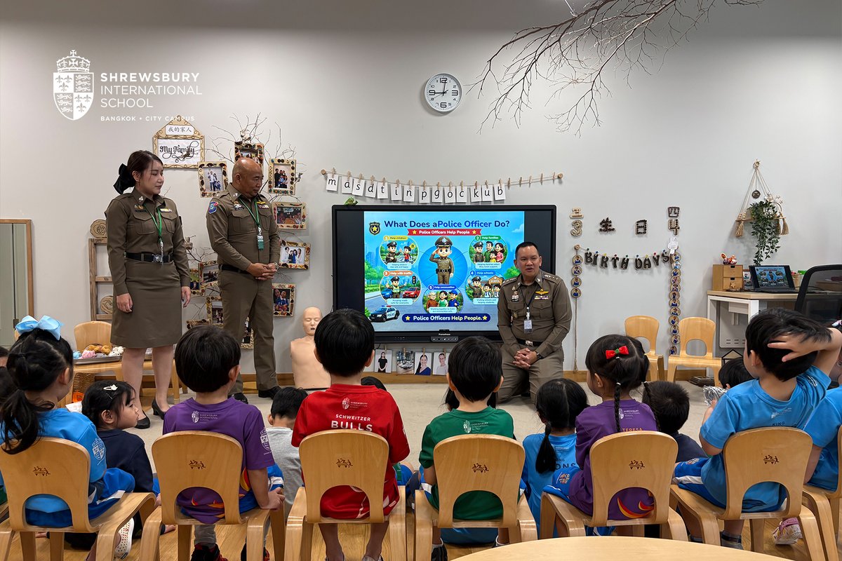 SHBcitycampus's tweet photo. A memorable day for our children as they welcomed a very special visitor, one of our HQP parents, who also serves as a police officer. Joined by his fellow officers, he brought his profession into the classroom, inspiring our young learners through first-hand experiences. https://t.co/tkhnaLuJRh