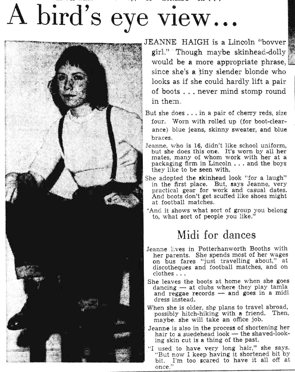 Modern_Peanut's tweet photo. A bird's eye view

Jeanne Haigh is a Lincoln 'bovver girl'. Though maybe skinhead-dolly would be a more appropriate phrase. 

Lincolnshire Echo Oct 20 1970 https://t.co/7dXn1nf76r