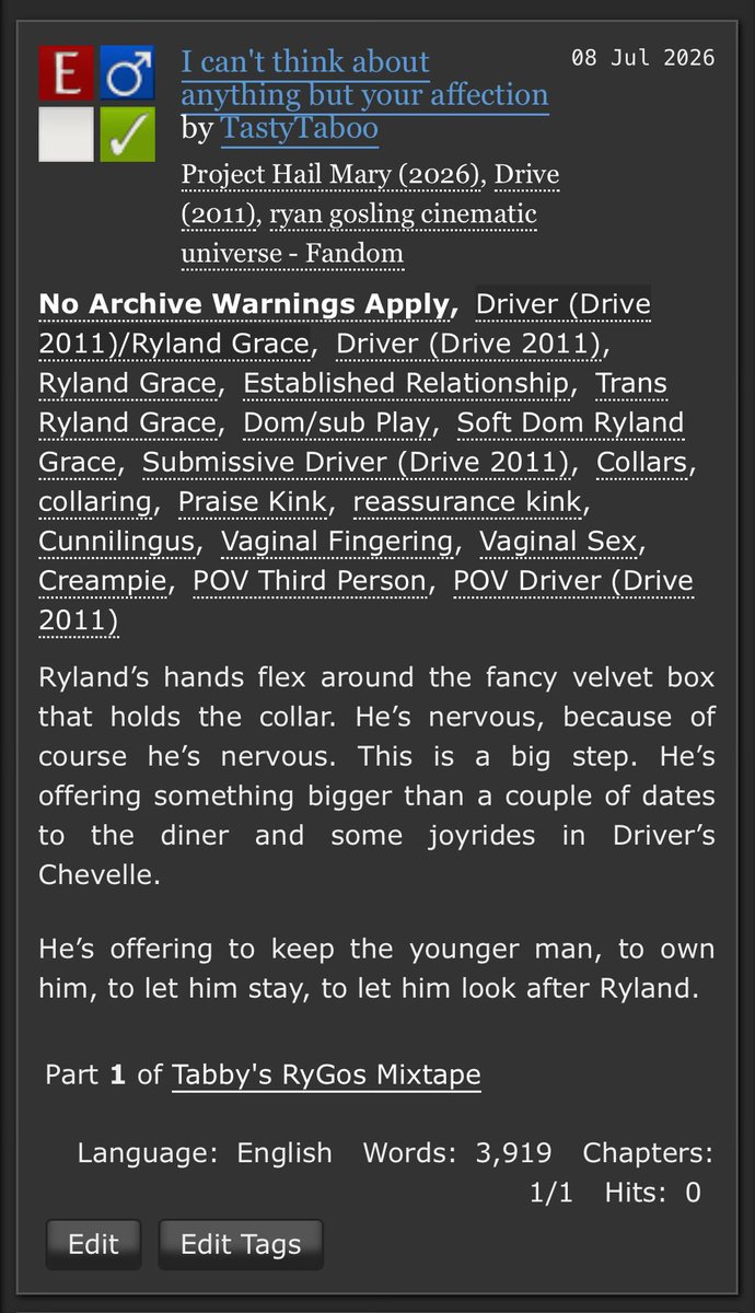TabooTasty's tweet photo. I’ve hopped into writing some RyGos fanfiction starting with #DrivingLessons because they’re my two favorite characters. 🔗 below 👇 https://t.co/8Q4iRmEW3x