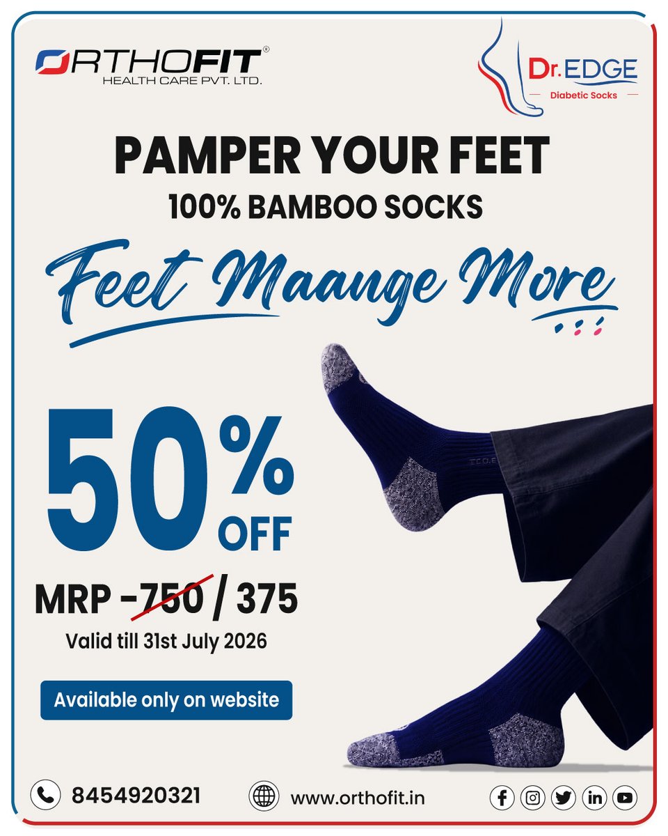 ClinicOrth2043's tweet photo. 💙 Healthy feet start with the right socks.

✨ Pamper Your Feet. Feel the Difference. 👣

Experience all-day comfort with Dr. EDGE 100% Bamboo Socks – designed to keep your feet soft, fresh, and comfortable every step of the way.

🌿 Made from premium bamboo fabric. https://t.co/QNDp8Xicfy