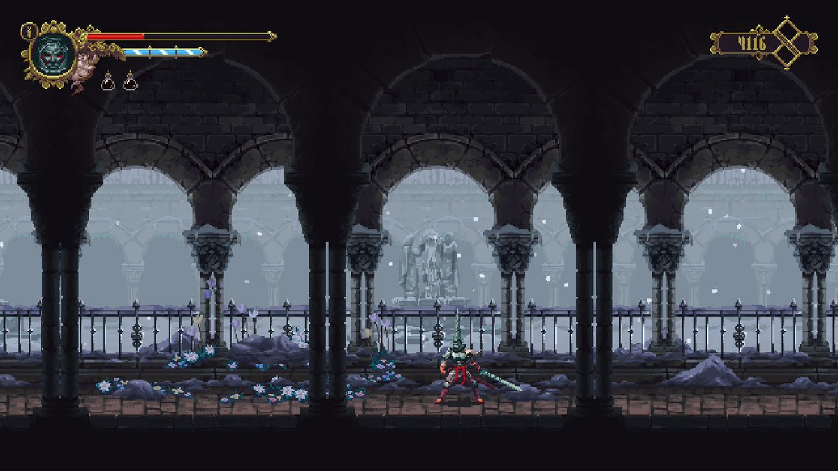 suichaz's tweet photo. Blasphemous
クリアした。長短別れる作品で忍者龍剣伝が好きなら買いって感じかな。クリア時間は大部分探索して２５時間程度。セール価格の安さ、世界観の作りこみ等では100点満点だけど、即死系のマップギミックが随所に配置されていてかなりストレスフル。龍剣伝+探索といったら怠さが伝わるだろうか https://t.co/HHPCwOSl3h