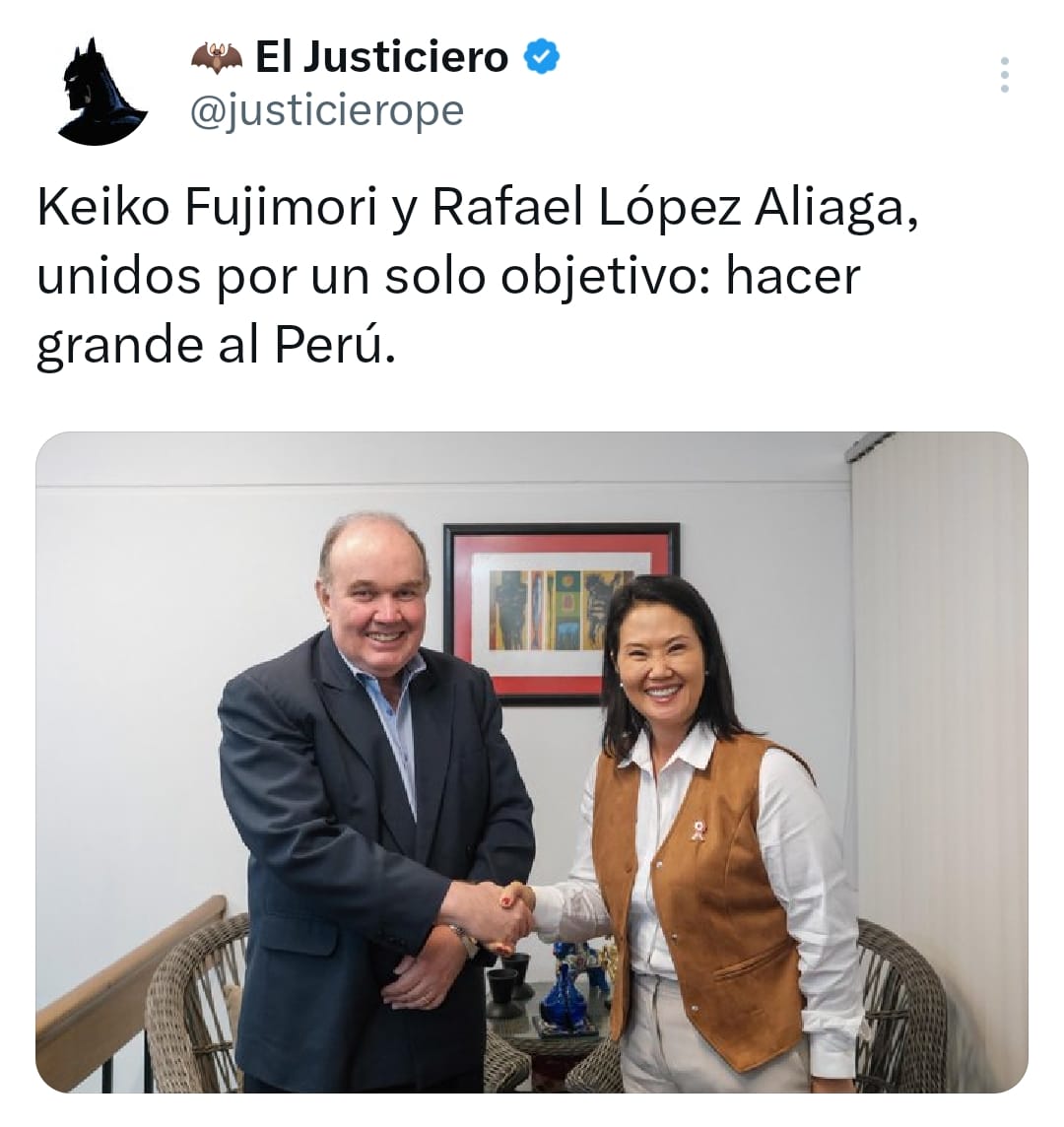 MariaFalla99598's tweet photo. 🟢 Keiko Fujimori y Rafael López Aliaga, unidos por un solo objetivo: hacer grande al Perú.
https://t.co/ZYgrS2EtaN https://t.co/M8uAwgptaz