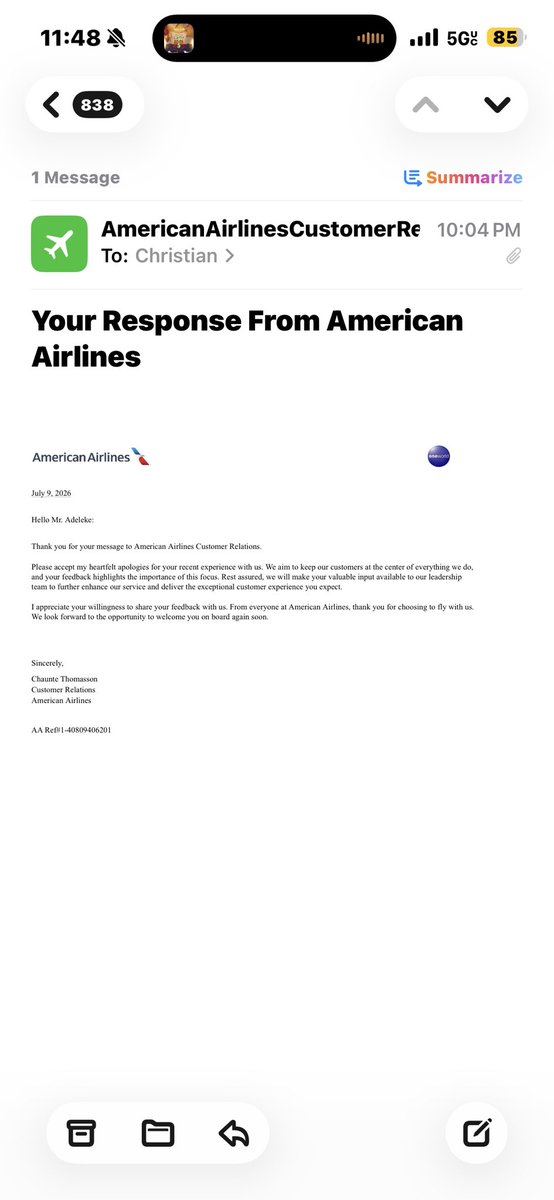 cadeleke4's tweet photo. @IntakeSark @AmericanAir Completely agree! And there’s no need to do so. In record time, I have received a non-answer for the hour I spent filing a complaint through the proper channels for my 3+ hour delay that completely derailed my day. Never again https://t.co/gQfxuX16nD