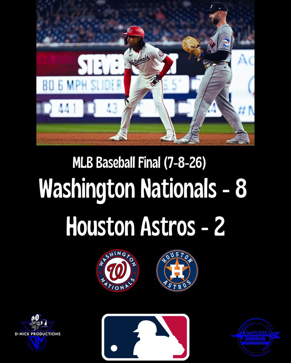 LildarrelN's tweet photo. MLB Baseball Final (7-8-26)
Washington Nationals - 8
Houston Astros - 2
#baseballplayer #astros #fitted #mlbnetwork #baseballlove https://t.co/eNYbg5oaw9