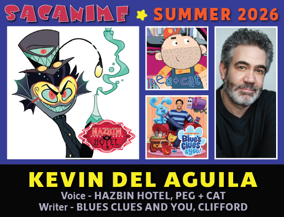 SacAnime's tweet photo. Kevin Del Aguila is coming to SacAnime Summer! 

@kevindelaguila can be heard in #HazbinHotel on Amazon Prime Video, the PBS series #PegplusCat, and has guest-starred on the TV shows #LawandOrderSVU and #Deadbeat. Head to our website for their full bio! https://t.co/MATfZaBTXZ