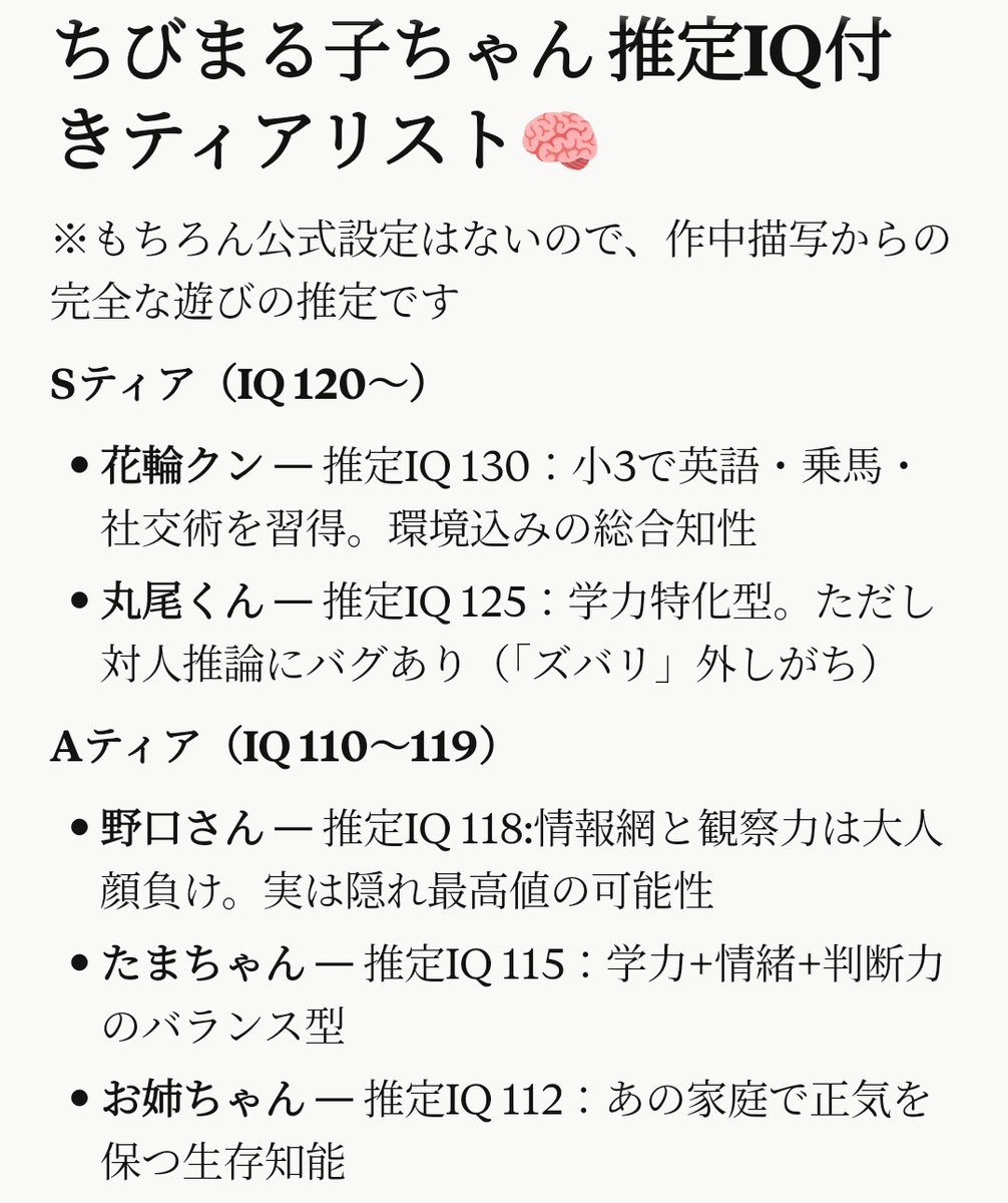 ashley_project_'s tweet photo. ちびまるこちゃんIQティアリスト https://t.co/Sa0TdzVw6L