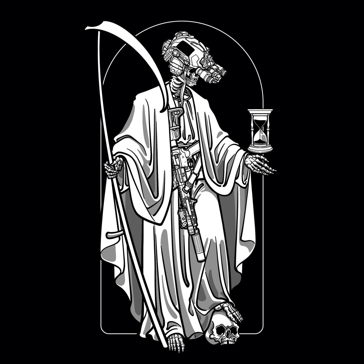 tacticoolart's tweet photo. Embrace the balance between life and death. Our latest art piece merges tactical prowess with a haunting aesthetic, reminding us of time's unyielding march. Stand ready.

#TacticalArt #MilitaryStyle #DigitalArtwork https://t.co/DgH9i7v1o6