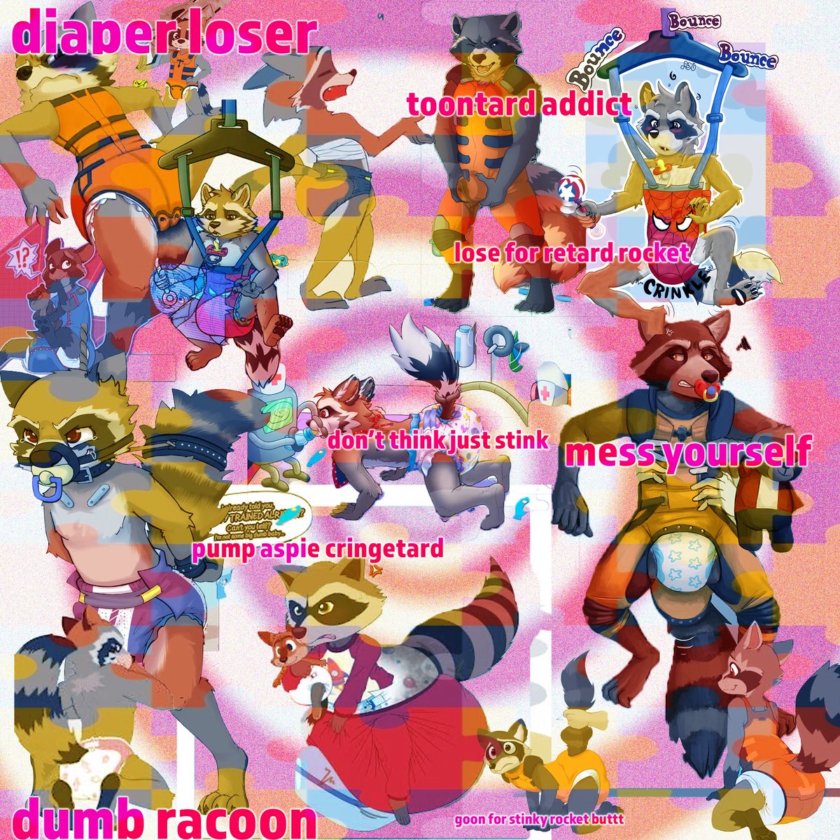 TooncuckPubby's tweet photo. 🦝🧷🧩🌈GOON HARDER IN YOUR DIAPERS FOR ROCKET, CRINGETARD!🦝🧩🐾🌈Dumb Rocket caption for dorks like you. No illustrations are mine https://t.co/GZrWzm1d7G