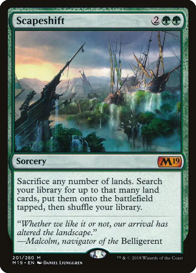 Warotar's tweet photo. @AnxSoSassy @LampsonMcStand a card like that would have to be super overcosted because of how explosive the effect is. scapeshift tutors for any land and has them enter tapped, and it still was format-defining, not to mention the many landfall synergies that exist in MTG now. https://t.co/0hso3H70HD