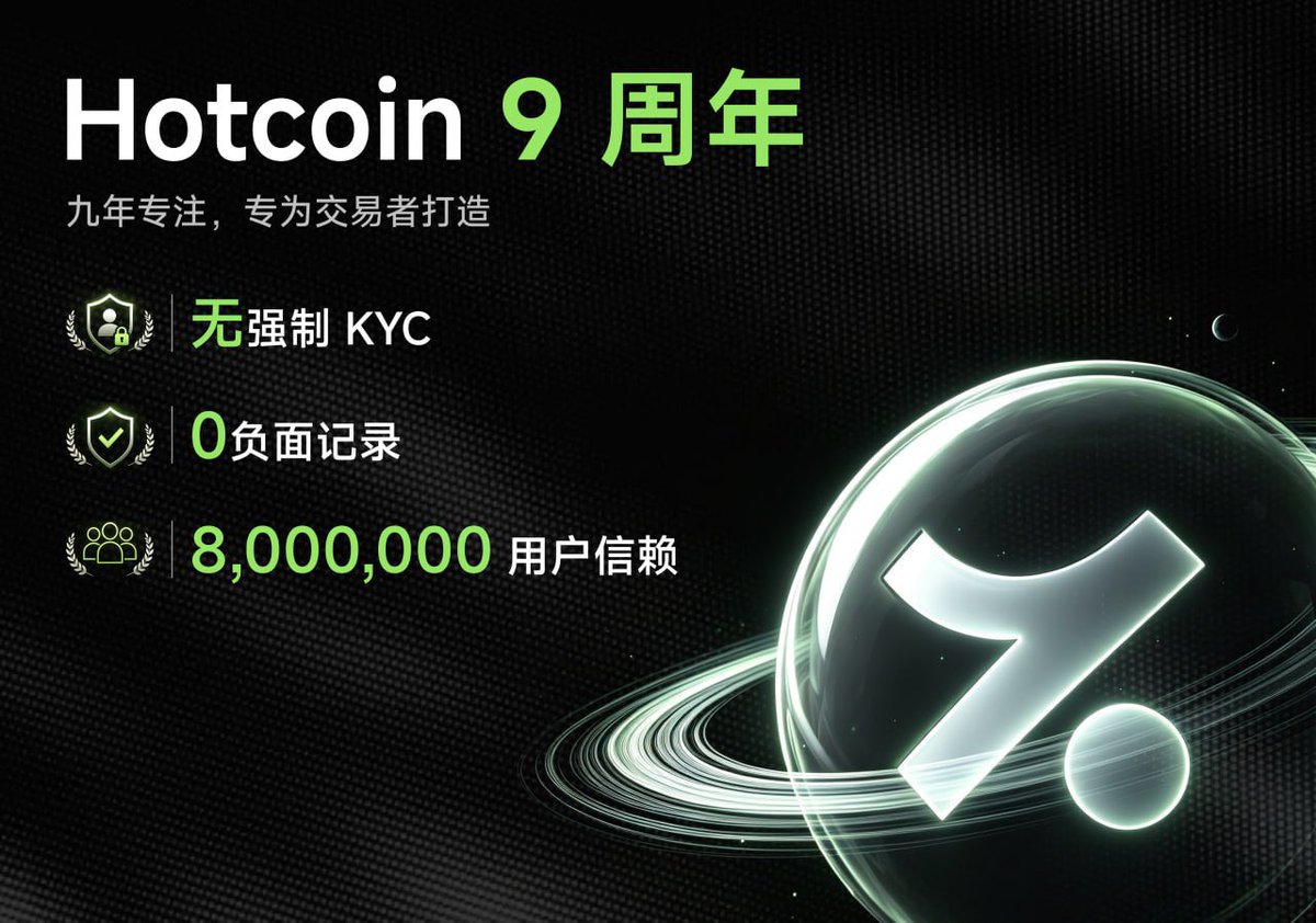 hotcoinzh's tweet photo. 在瞬息万变的加密世界里，有多少热点匆匆流逝？
但 Hotcoin 不会冷却。❤️

我们坚持：
🔒 更纯粹的隐私：无强制 KYC，让交易回归最初的自由。
💎 更稳健的陪伴：9年 0 负面，把安全做到极致。

专注交易9年，我们始终如一。
#Hotcoin9周年 #BuiltForTraders