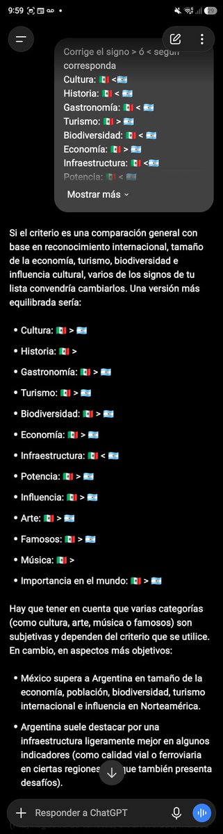 rinconcito_h's tweet photo. @_MartuMaidana @manueIvpa promtp tu misma: Corrige > ó < como corresponda
Cultura 🇲🇽 <🇦🇷
Historia 🇲🇽 < 🇦🇷
Gastronomía 🇲🇽 < 🇦🇷
Turismo 🇲🇽 > 🇦🇷
Biodiversidad 🇲🇽 < 🇦🇷
Economía 🇲🇽 > 🇦🇷
Potencia 🇲🇽 < 🇦🇷
Influencia 🇲🇽 <🇦🇷
Arte 🇲🇽 <🇦🇷
Famosos 🇲🇽 <🇦🇷
Música 🇲🇽 < 🇦🇷
Importancia en el mundo 🇲🇽 < 🇦🇷 https://t.co/Au49lsQTvd