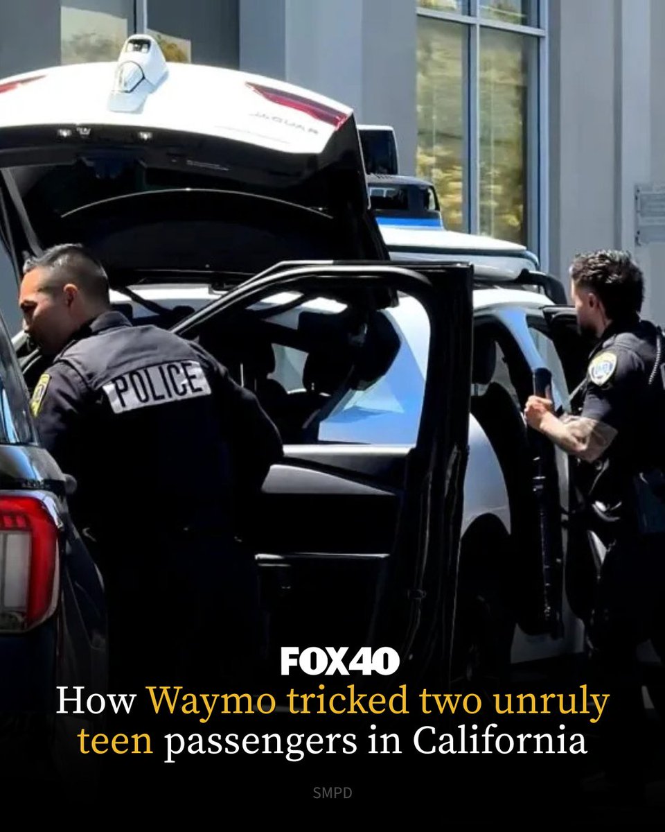 FOX40's tweet photo. Waymo is always watching, as two California teenagers on summer break found out this week.

Read more: https://t.co/fA9YiwlRzI https://t.co/GPJZpkL6Hv