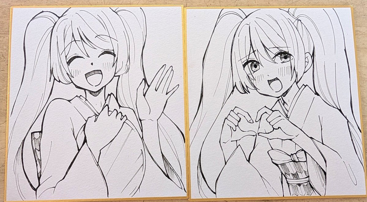 みちのくコミティア に持っていくミニ色紙のペン入れできた！ 後で着彩