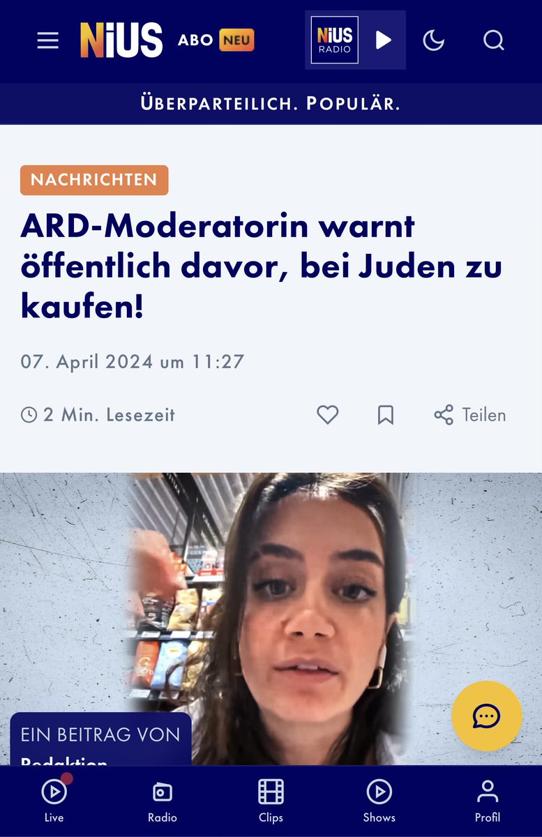 macblue4u's tweet photo. 🚨 Skandal beim SWR: Moderatorin Helen Fares ruft auf Instagram zum Boykott israelischer Produkte auf – live aus dem Supermarkt mit einer entsprechenden App.
Kritiker sprechen zu Recht von der Parole „Kauft nicht bei Juden!“ in der Version 2024. Der Sender hat die Zusammenarbeit beendet. Ein richtiger Schritt.
Doch solche Fälle offenbaren ein tieferes Problem: Antisemitismus, der sich hinter „Aktivismus“ tarnt und die Neutralitätspflicht des öffentlich-rechtlichen Rundfunks untergräbt.
Fakten statt Hetze. Neutralität statt Boykott. 🇮🇱���️
#Antisemitismus #Israel #SWR #ARD #ÖRR
