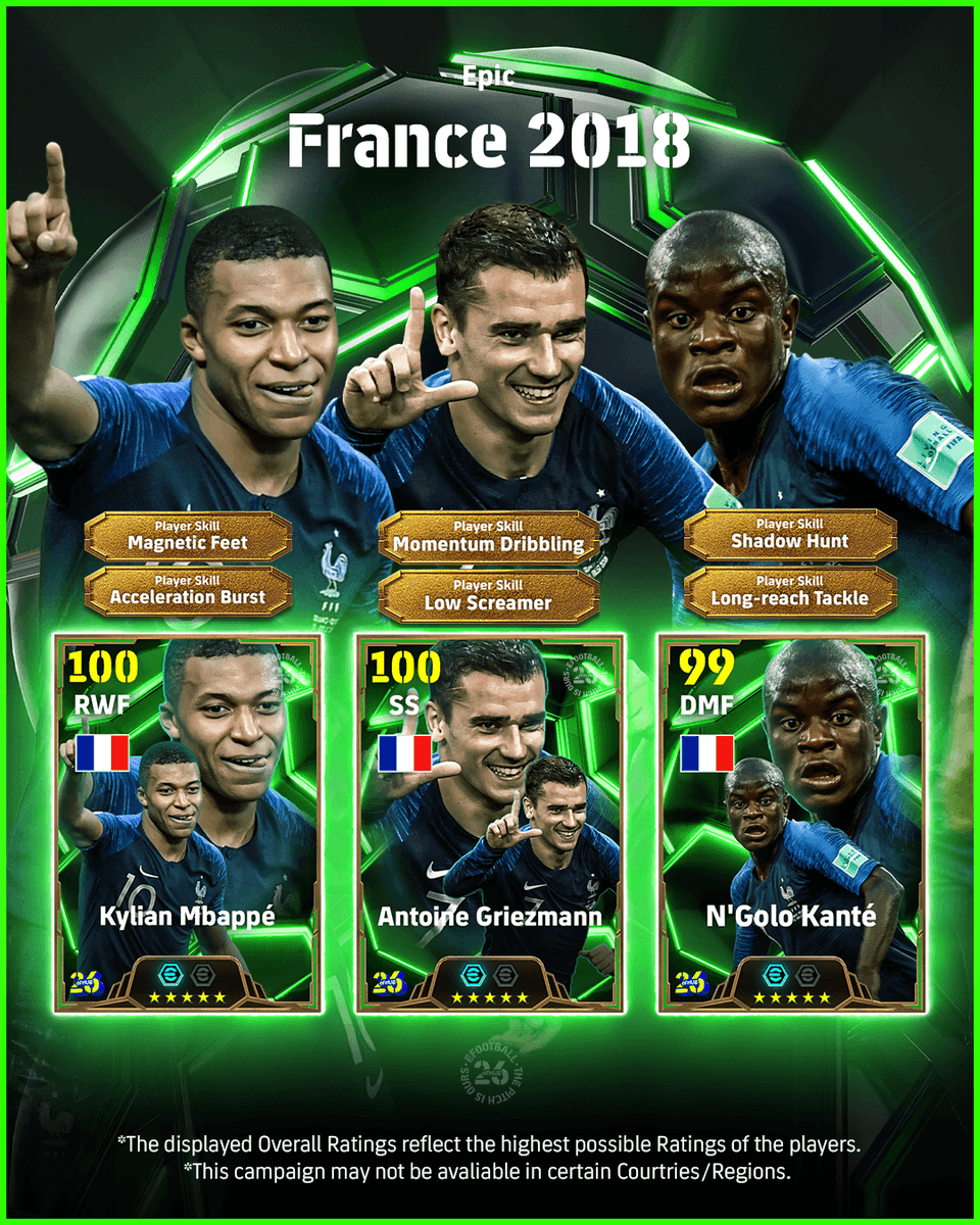 eFHUBx's tweet photo. [CONCEPT ART] Epic : France 2018 🇫🇷🏆

⚡️ Kylian Mbappé
🤙 Antoine Griezmann
😁 N'Golo Kanté

#eFootball2025 | #eFHUB https://t.co/c0Qy56Vp4n