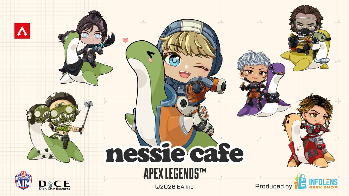 EAA_tw's tweet photo. 『Apex Legends』コラボ「ネッシーカフェ 2026」、ついに全国4都市へ🐉

5周年の今回は東京・大阪に加えて札幌・仙台に初上陸。北海道・東北のApex勢、待望の一歩だ🎉
⠀
会場はゲーミング環境が整ったDiCE / AIM。コラボメニュー片手にそのままApexを回す、なんて過ごし方もできる🎮

🗓️ 8月6日〜9月30日開催（SPLIT 1・2でメニュー入れ替え）
⠀
詳細はこちら👇️