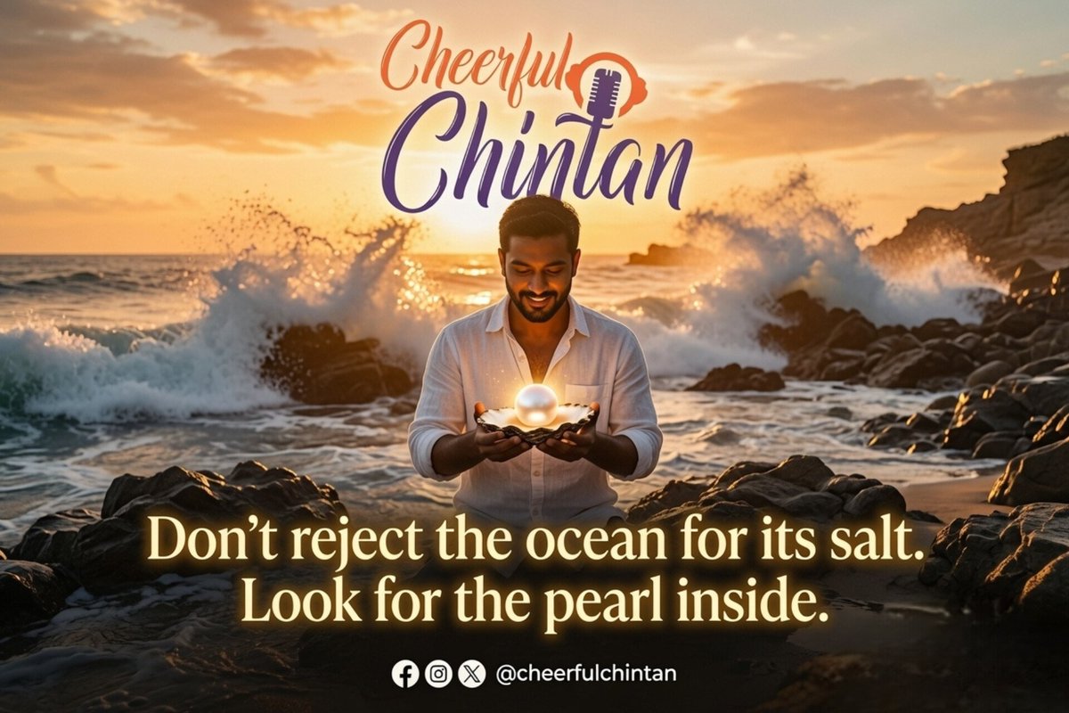 CheerfulChintan's tweet photo. We often judge people after one unpleasant experience, just like leaving the sea because it tastes salty.

But those who dare to go deeper discover pearls.

Don't let a single moment define a person. Look beyond first impressions.

#CheerfulChintan😊 https://t.co/XyorRw8Guk