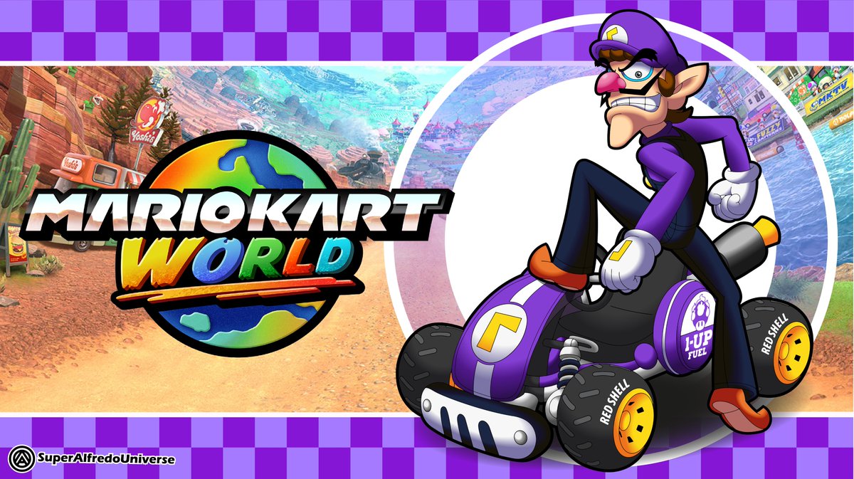 SuperAlfredoUn1's tweet photo. I remembered this Waluigi render from Mario Kart DS and wondered what it would look like with the Mario Kart World kart.

#MarioKartWorld #Waluigi #Nintendo #fanart #digitalart https://t.co/BGP1wxeakP