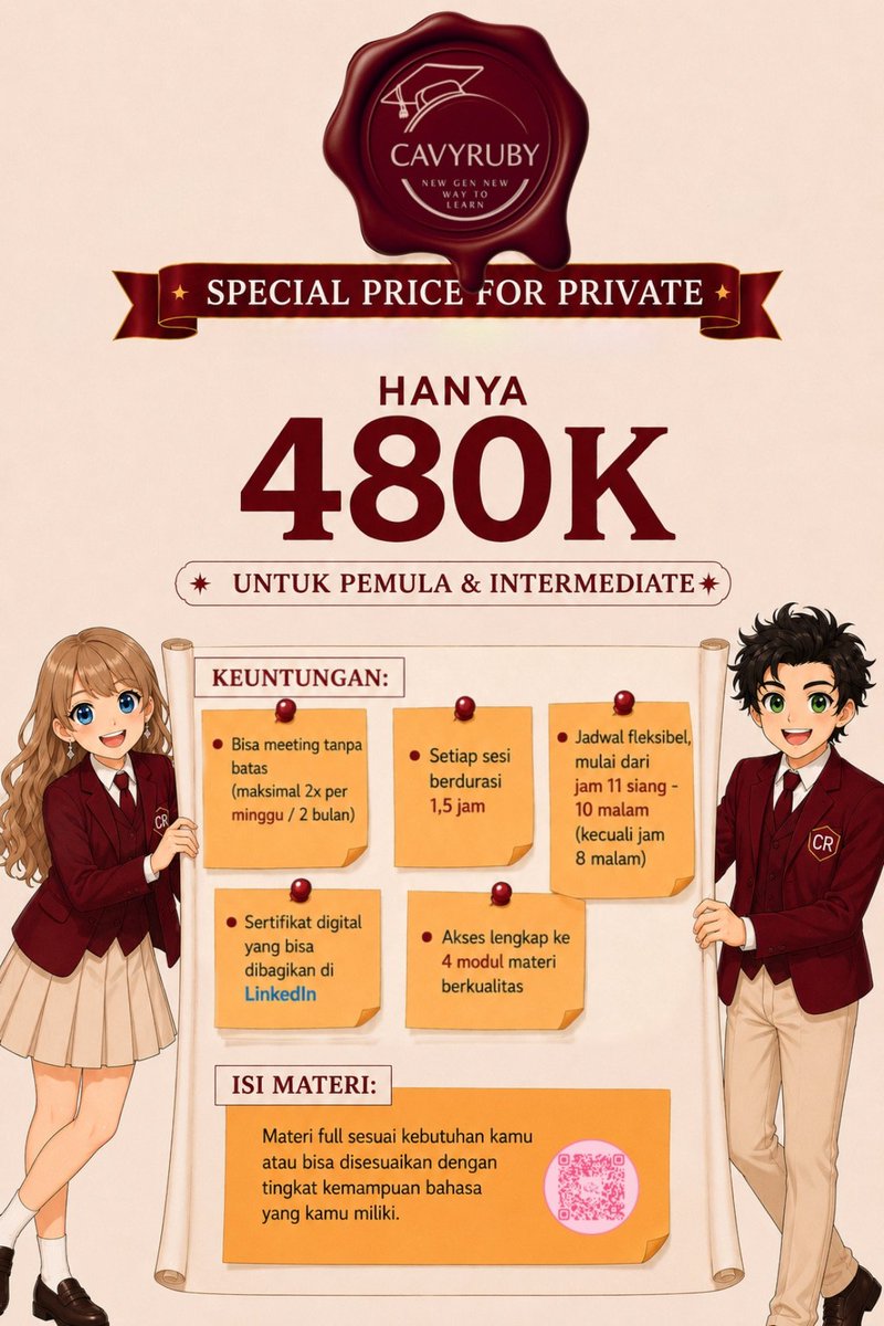 crcourse's tweet photo. @yangqiceo_x2 Hi kak👐🏻 Cavyruby Course buka untuk kelas private speaking class loh, bebas pilih materi convonya biar bisa relate dengan yang dibutuhkan. Testi bisa cek dibawah yaa dm atau scan barcode untuk info lebih lanjutnya 👐🏻
https://t.co/QhMMm3bCGA https://t.co/VvcV3bf8eV