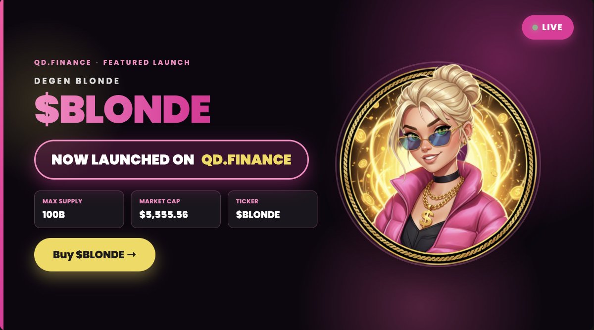 DegenblondeL1X's tweet photo. ๐จ $BLONDE IS LIVE! ๐จ
Degen Blonde has officially launched on
Quantum DeX! ๐ฑโโ๏ธ๐๐ฅ
To buy $BLONDE
๐ https://t.co/mUuueUmssb
Join the community
๐ฃ https://t.co/SElF1t2qn9
#DegenBlonde #QuantumDex #L1X #MemeToken #DeFi https://t.co/ncbXaD5WOy