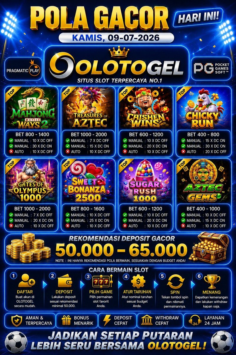 olotogel's tweet photo. 🎰 SLOT GACOR HARI INI!
🗓 09 JULI 2026
🔥 RTP LAGI NAIK! WAKTUNYA CUAN!
📍 Main di #OLOTOGEL
✅ Bonus New Member 10%
🎁 Event Slot + Spin Wheel Setiap Hari
💸 Deposit cuma 10K (Bank, Ewallet, QRIS)

📲  https://t.co/Tj64c43Eqb
⚠️ Main bijak, bet sesuai saldo! https://t.co/1v8Ej8mfIT