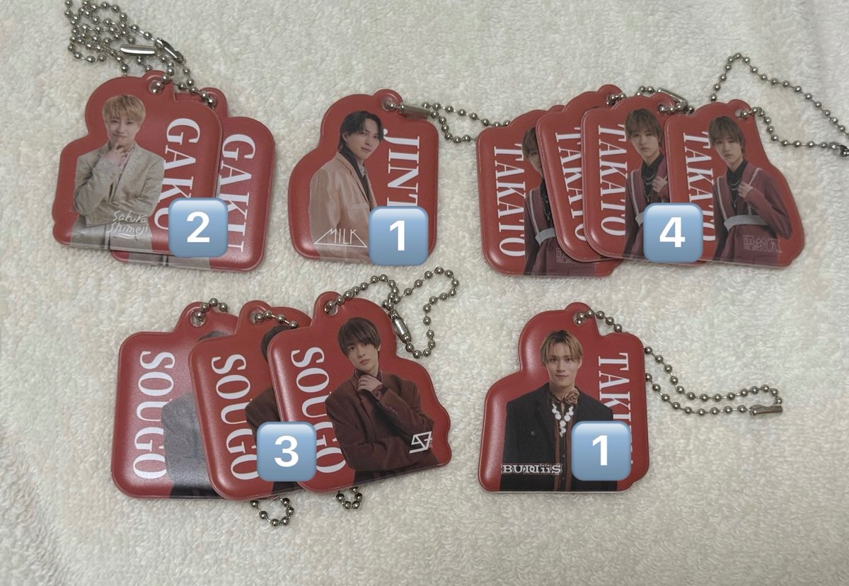 Lhtm777's tweet photo. EBiDAN ガチャ 2025 PVCチャーム 買取

譲)田中雅功、吉田仁人、大倉空人、伊藤壮吾、TAKUYA 🔢の個数

求)定価買取(郵送の場合は＋送料)
まとめての場合少しお安くできます。

8/13エビライ、8/17 8/31エビミュ 手渡しor郵送

お気軽にお声掛けください。 https://t.co/wocu3yTz8g