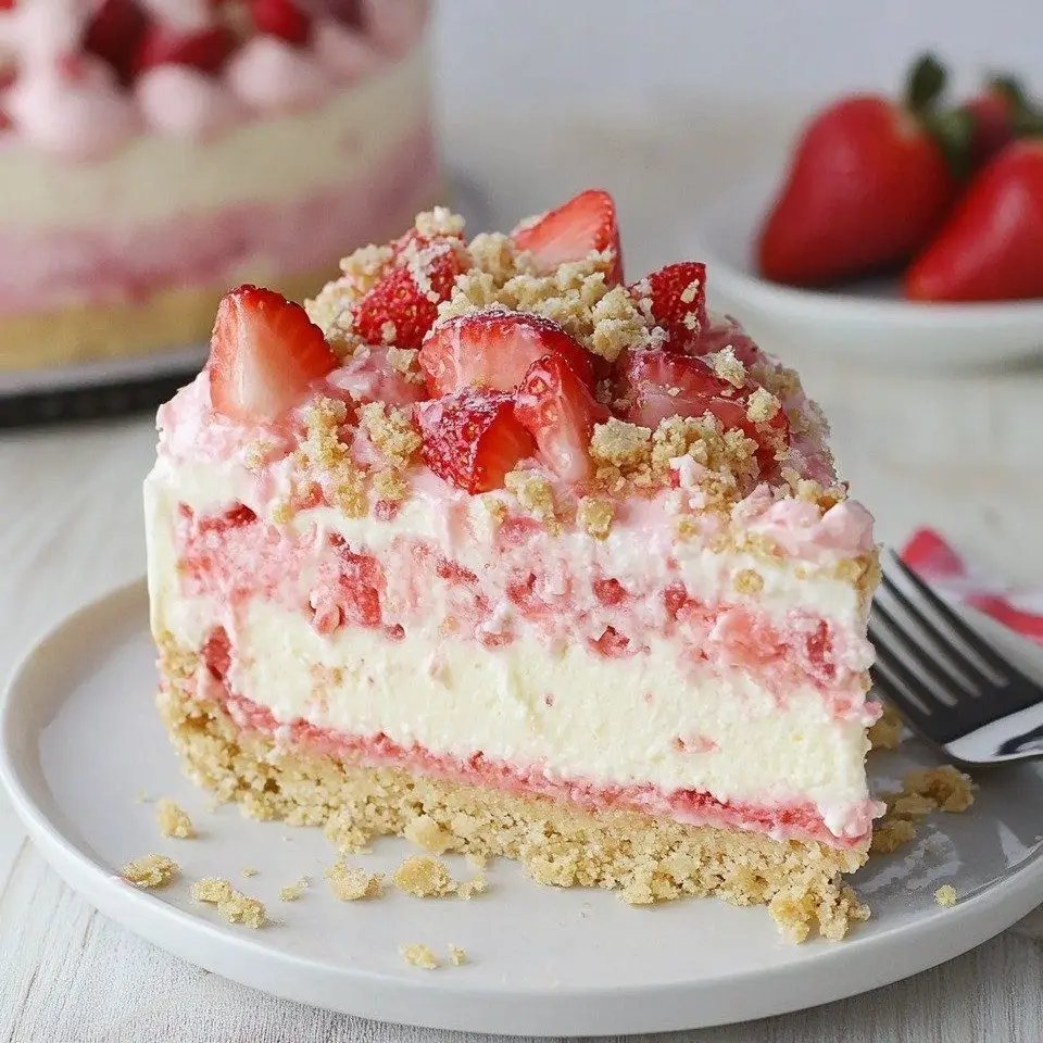 ann_ann886's tweet photo. No-bake Strawberry Crunch Cheesecake 

Servings: 12 Prep: 30 minutes Chill: 6 hours (or overnight) Pan: 9-inch springform

Ingredients
Crunch crumb
24 golden sandwich cookies (e.g., Golden Oreos), finely crushed
24 strawberry sandwich cookies, finely crushed
6 tbsp unsalted butter, melted (divide 3 tbsp + 3 tbsp)
Crust
2 cups (about 28) vanilla wafer crumbs or graham crumbs
8 tbsp (1/2 cup) unsalted butter, melted
2 tbsp sugar (optional)
Pinch salt
Cheesecake filling
24 oz (3 bricks) cream cheese, room temp
1 cup powdered sugar
1 tbsp vanilla extract
1/4 tsp fine salt
1 1/4 cups heavy cream, cold (or 8 oz thawed whipped topping)
Strawberry layer
1 cup fresh strawberries, small dice (pat dry)
1 cup strawberry jam or preserves, loosened
1 tsp lemon juice
Optional: 1–2 tbsp freeze‑dried strawberry powder for extra color/flavor
Topping
1 1/2 cups whipped cream (sweetened to taste)
1 cup sliced fresh strawberries

Instructions
Make the crust
Line the springform base with parchment. Mix wafer/graham crumbs with melted butter, sugar, and a pinch of salt until evenly moistened. Press firmly into the pan bottom. Chill while you make the filling.
Make the “crunch” crumbs
In one bowl, combine golden cookie crumbs with 3 tbsp melted butter. In a second bowl, combine strawberry cookie crumbs with 3 tbsp melted butter. Toss each until sandy. Set aside.
Cheesecake filling
Beat cream cheese until very smooth (2–3 minutes). Add powdered sugar, vanilla, and salt; beat until fluffy.
In a separate bowl, whip heavy cream to stiff peaks. Fold the whipped cream into the cream cheese in 2–3 additions until silky (or fold in whipped topping).
Strawberry layer
Stir jam with lemon juice to loosen; fold in diced strawberries (and strawberry powder if using). Pat berries dry first so the layer stays neat.
Assemble (four layers)
Spread half of the vanilla cheesecake over the crust; smooth.
Spoon the strawberry layer in an even layer over it.
Gently spread the remaining cheesecake over the strawberries, sealing to the edges.
Sprinkle a mix of the golden and strawberry crunch crumbs over the top (save some for garnish after slicing if you like). Lightly press so they adhere.
Chill
Cover and refrigerate at least 6 hours, preferably overnight, until fully set.
Finish and serve
Loosen the springform ring. Pipe or dollop whipped cream around the top and pile on sliced strawberries. Scatter any remaining crunch crumbs. Slice with a hot, dry knife (wipe between cuts).

Tips and swaps
Extra stability: dissolve 1 tsp powdered gelatin in 2 tbsp cold water; melt gently and whisk into the cream cheese before folding in whipped cream.
Crunch alternative: use shortbread + freeze‑dried strawberries (crushed) if you can’t find strawberry cookies.
Not too sweet: balance the jam with a squeeze of lemon.
Storage: keeps 3–4 days covered and chilled.