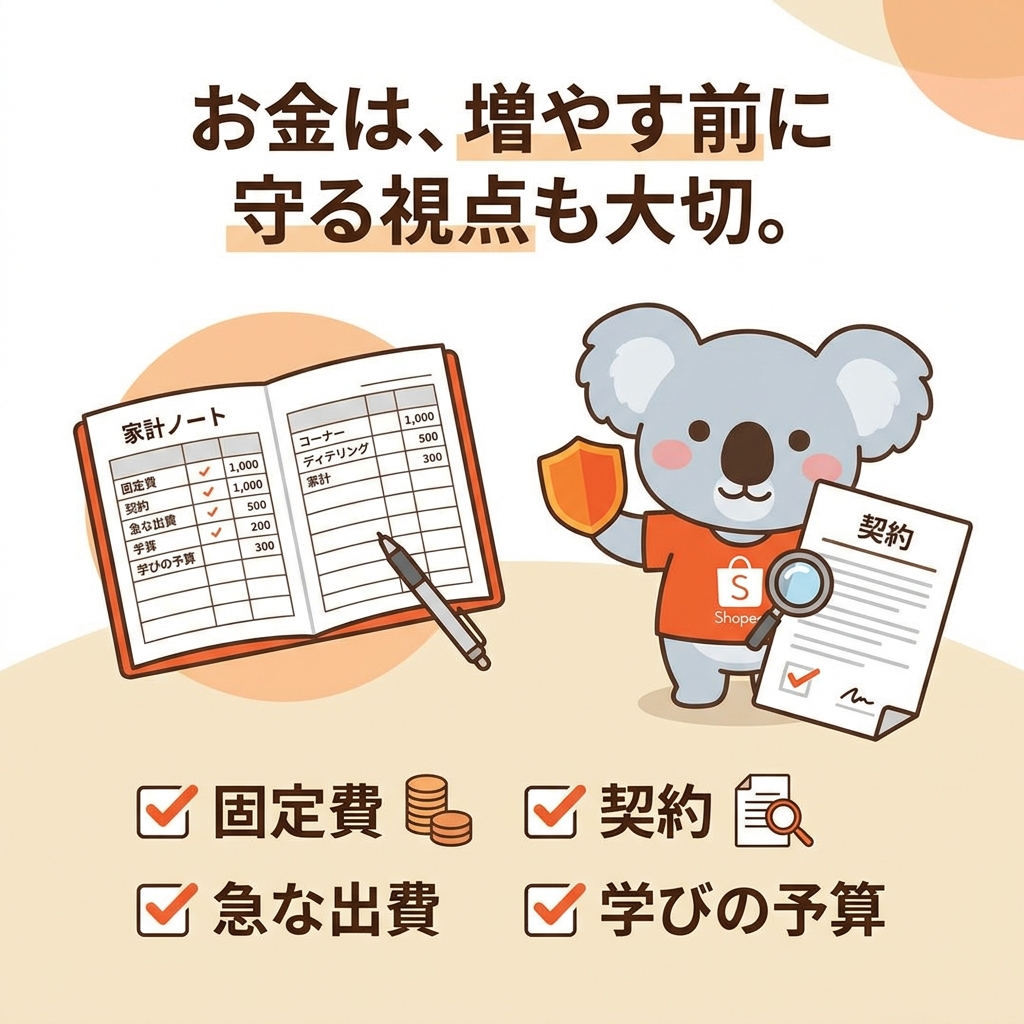 ZerooneJapan100's tweet photo. おつコアラ🐨

収入を増やしたい。

そう思った時、
副業を考えるのは自然です。
でも僕は、
増やす前に守るお金を見ることも大事やと思っています。

たとえば、
・毎月の固定費
・なんとなく払っているサービス
・使っていない契約
・急な出費への備え
・学びに使える予算

ここを見える化すると、
お金の不安は少し整理されます。

これ、Shopeeでも同じです。
売上だけを見るのではなく、
仕入れ、送料、手数料、利益を見る。
入ってくるお金だけでなく、
出ていくお金も見る。
お金は、
増やすことと守ることの両方が大切です。
今日、固定費を一つだけ見直すなら、
何を確認しますか？