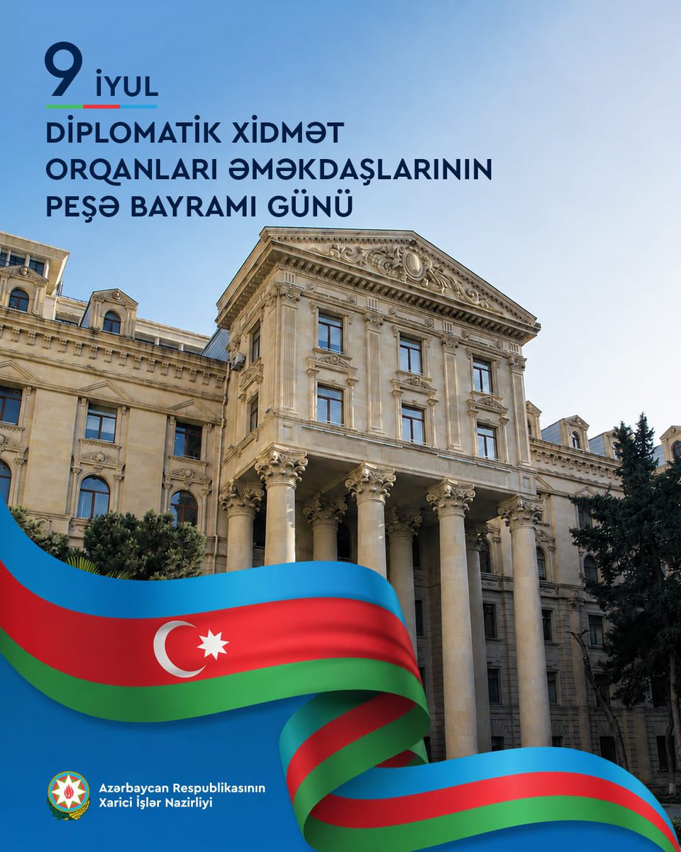 AliKhalafli's tweet photo. 9 İyul - Azərbaycan Respublikası diplomatik xidmət orqanları əməkdaşlarının peşə bayramı münasibətilə rəhbərlik başda olmaqla, bütün həmkarlarımızı təbrik edir, fəaliyyətlərində uğurlar arzu edirəm.

Bayramımız mübarək @AzerbaijanMFA !🇦🇿🇦🇿🇦🇿

@AzAmbassadeFr https://t.co/LfyyzRzKqQ