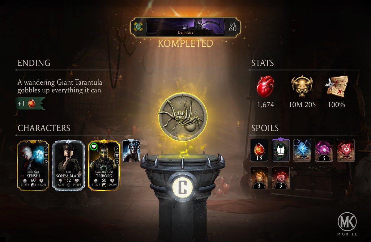 bill_ll20's tweet photo. I just completed a Krypt Run in Mortal Kombat mobile! Check out my stats. https://t.co/yTE5vYzjqz