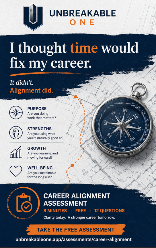 UnbreakableEdge's tweet photo. Feeling stuck at work?

Before you change jobs, ask a better question:

Are you actually aligned?

I built a free 8-minute Career Alignment Assessment to help you evaluate your purpose, strengths, growth, and well-being.

Try it: https://t.co/8P57PcFnKF

#CareerAlignment https://t.co/CQ8udoYuCg