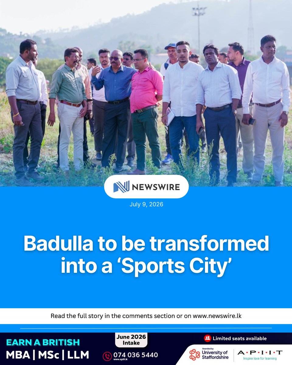 NewsWireLK's tweet photo. Sri Lanka plans to transform Badulla into a full‑fledged sports city, with phased development of its main playground into a modern sports complex. Sports Minister Sunil Kumara Gamage led inspections of key facilities, pledging rapid upgrades to football and rugby grounds, conversion of a garbage site into an indoor sports venue, and a new center pitch at the cricket ground. He said shortcomings will be fixed with municipal support, with initial steps to be taken this year.

D: https://t.co/E6zn5nJ1Pa