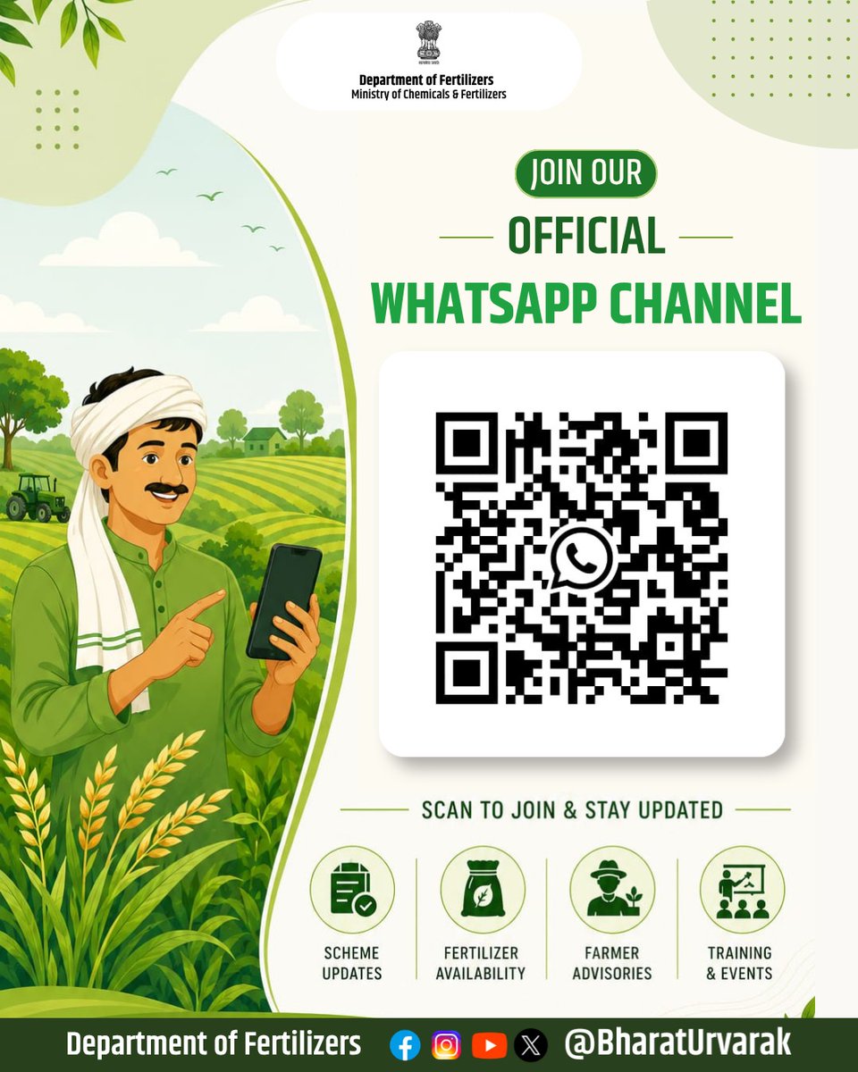 BharatUrvarak's tweet photo. Join the official WhatsApp Channel of the Department of Fertilizers

#UrvarakKiPathshala https://t.co/qui2mGaS4N
